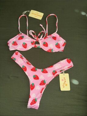 Aurielle Pink Strawberry Print Two-Piece Bikini